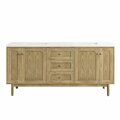 James Martin Vanities Laurent 72in Double Vanity, Light Natural Oak w/ 3 CM White Zeus Top 545-V72-LNO-3WZ